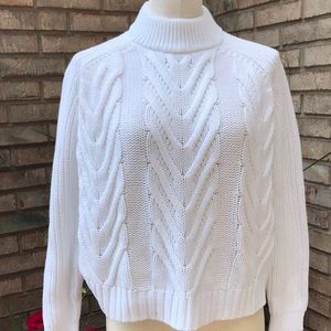 ***J crew white cable knit mockneck sweater